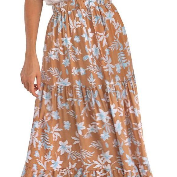 Women's 2025 Summer Bohemian Floral Printed Elastic Waist A Line Maxi Skirt with - Picture 1 of 6